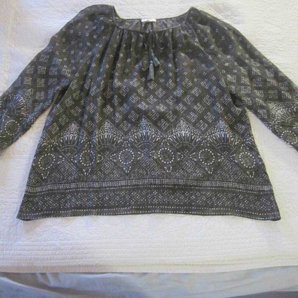 Joie Top S Brown Boho Print Semi Sheer Silk Tassel